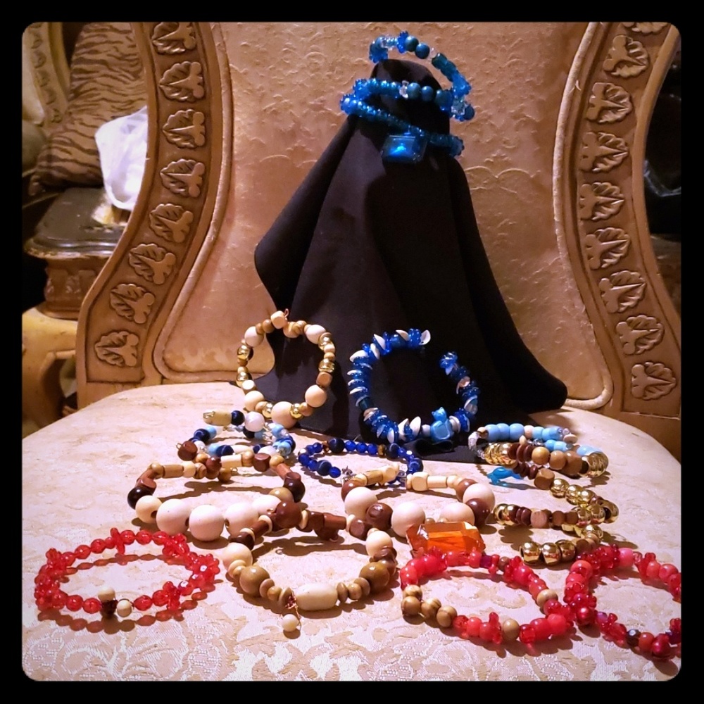 Bling, wood,plastic beads bracelets.